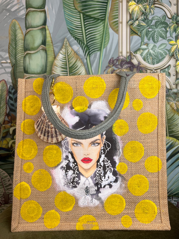 painted Jute handbag