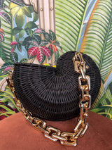 Conch chain rattan shoulder bag black