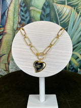 Repurposed CC heart Necklace black