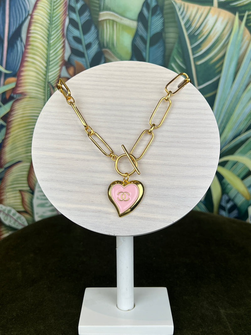 Repurposed CC heart Necklace pink