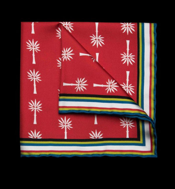 Ortiga Red Palm Pocket Square