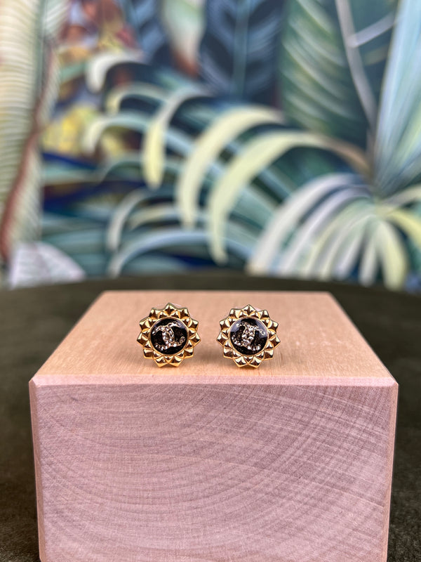 Chanel gold/black round earrings