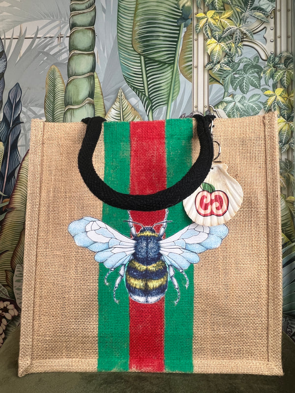 GG bee painted Jute handbag