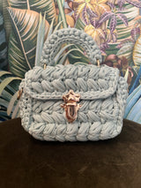 Knitting woven shoulder bag light blue