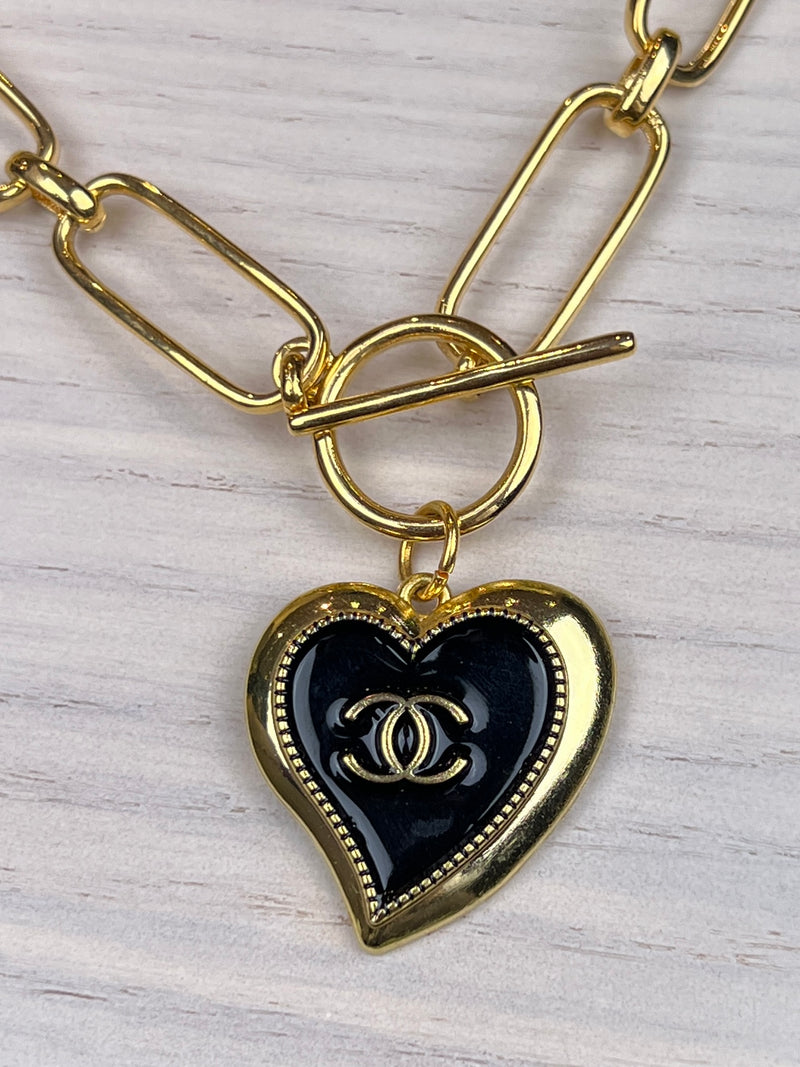 Repurposed CC heart Necklace black