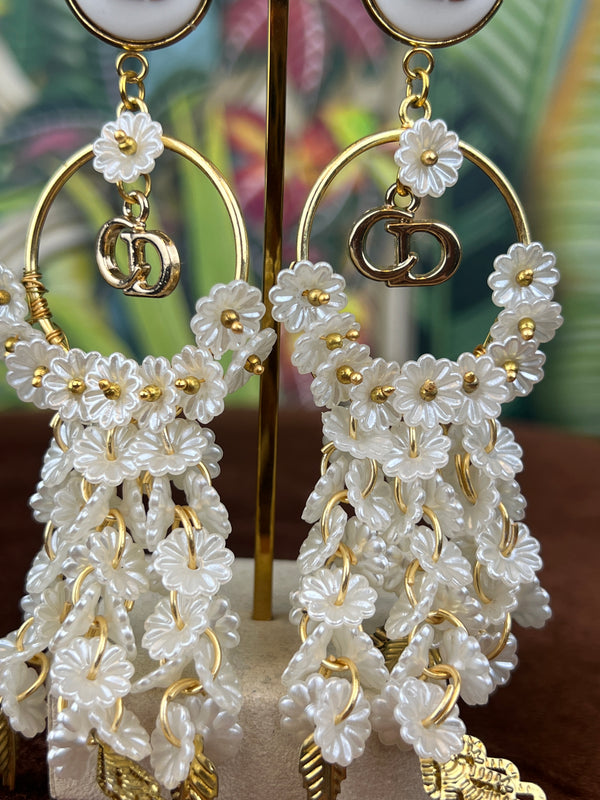 Repurposed CD long flower earrings