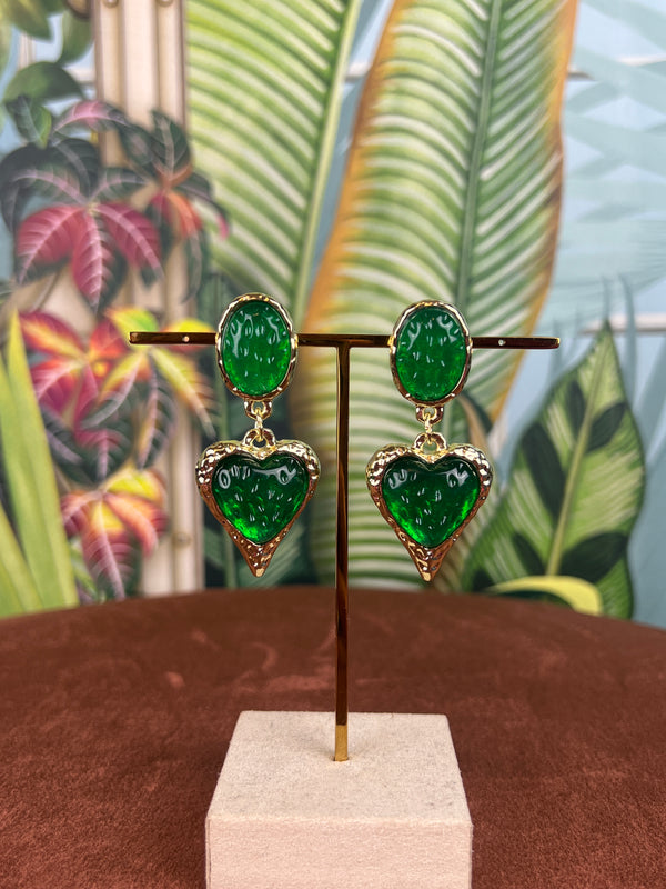Green heart earrings