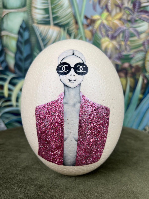 Hand painted ostrich egg Coco pink glitter