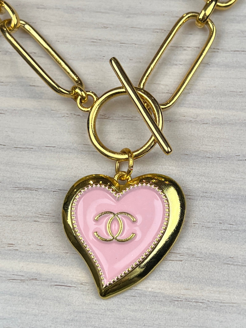 Repurposed CC heart Necklace pink