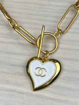 Repurposed CC heart Necklace white