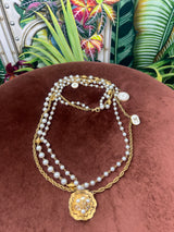 Repurposed LV long pearl Necklace