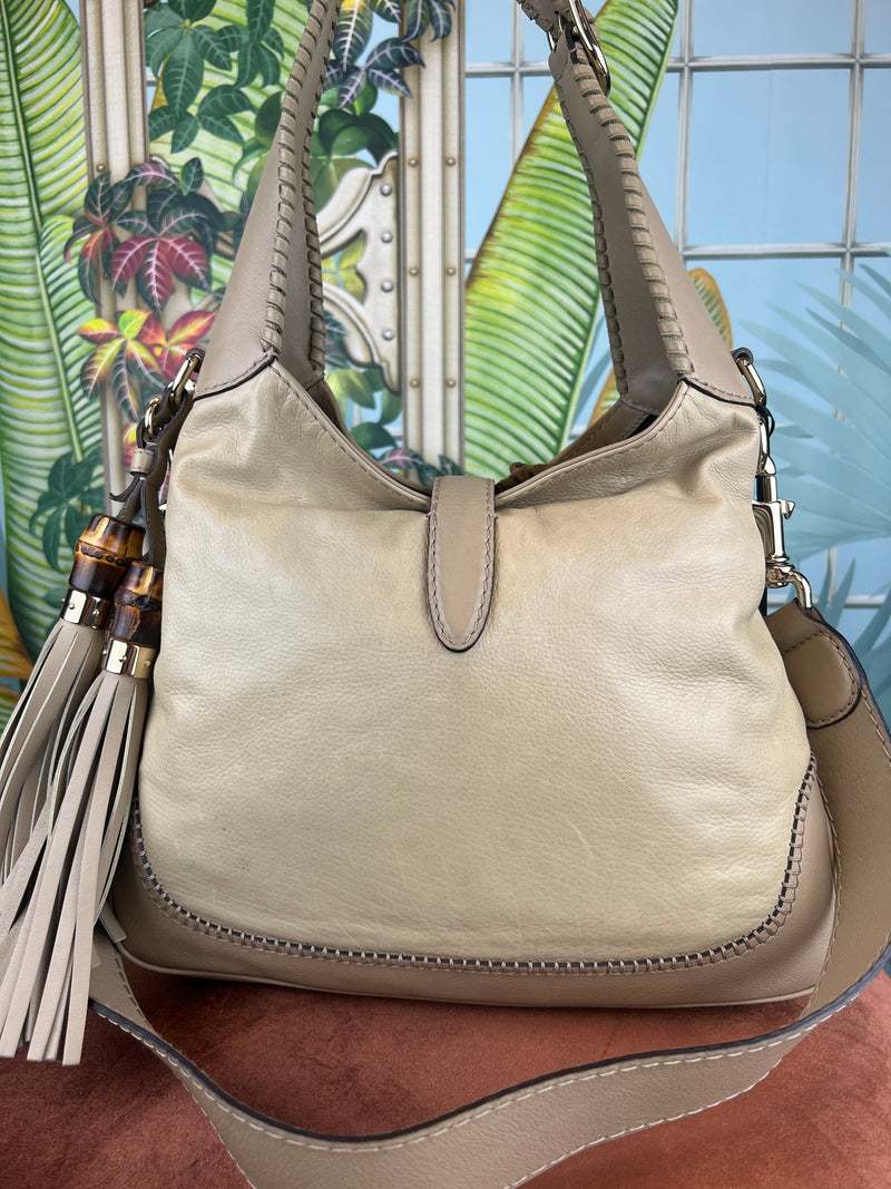 Gucci Jackie bamboo beige leather bag