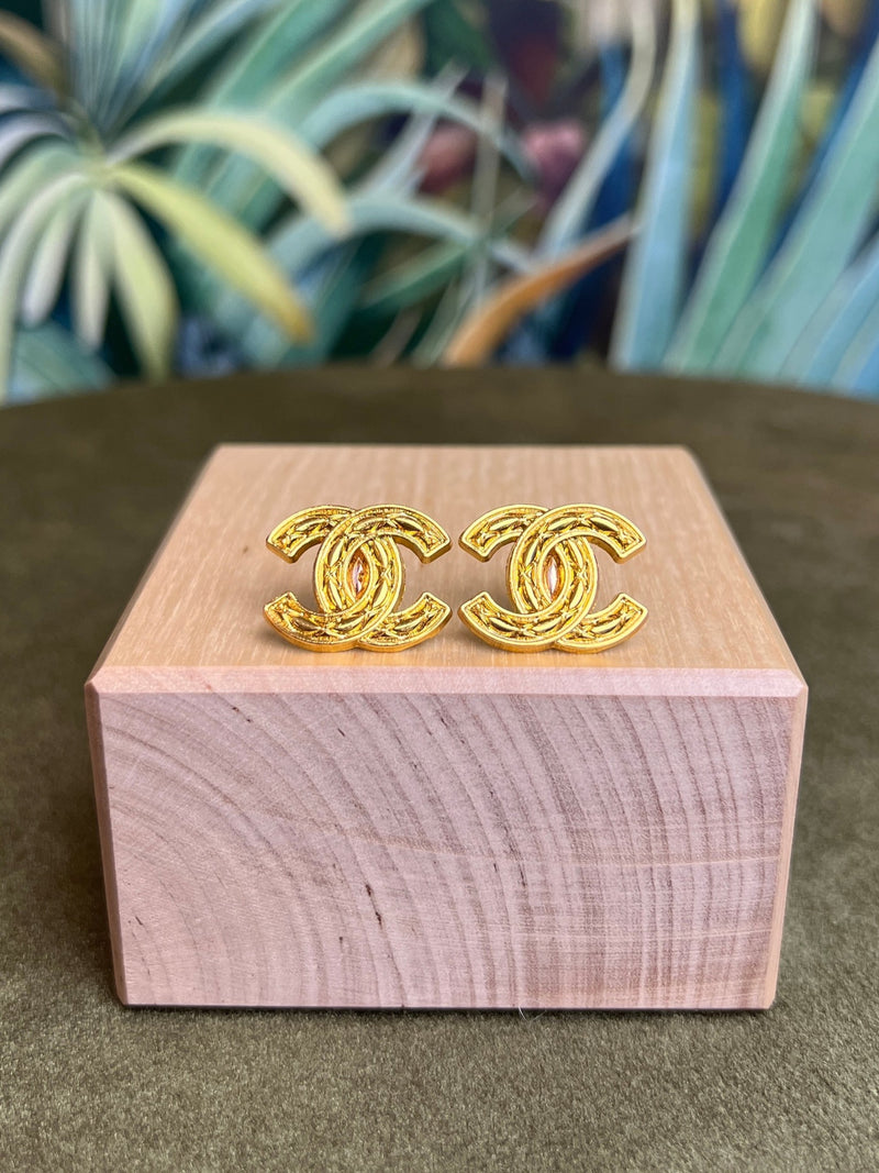 Repurposed CC Logo Earrings Quilted/Gold
