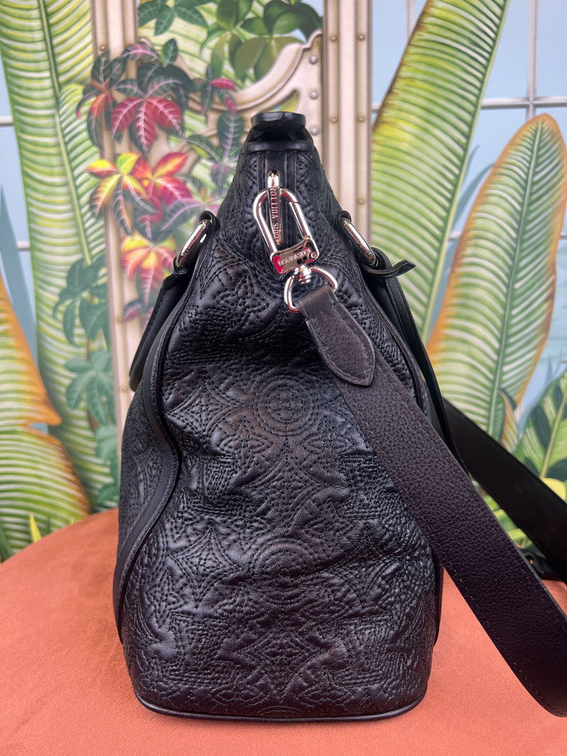 Louis Vuitton // Black Leather Monogram Stitched Shoulder Bag