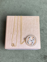 Repurposed  CC Round pearl Necklace Gold
