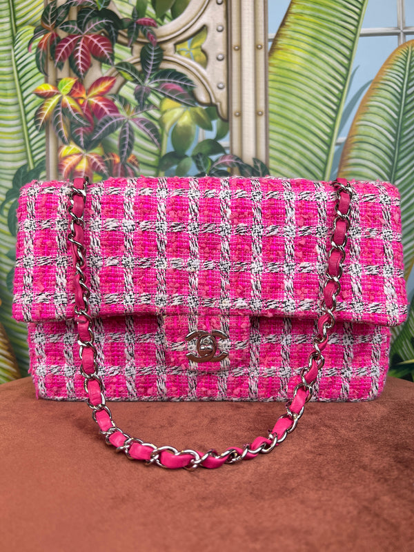 Chanel double flap tweed, Pink/white