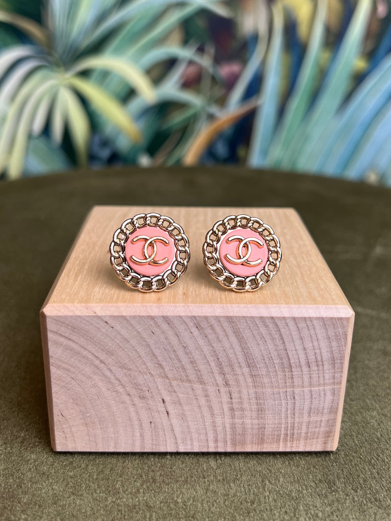 Repurposed CC Button Earrings Pink/Gold