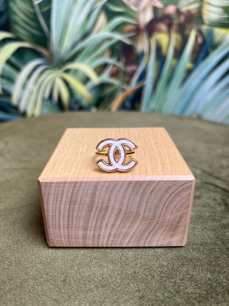 Repurposed CC Logo Ring Quilted White/Gold