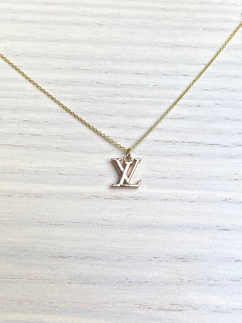 Repurposed LV Logo Necklace Gold