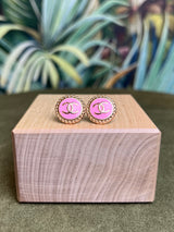 Repurposed Gold Rope CC Earrings Pink/Gold