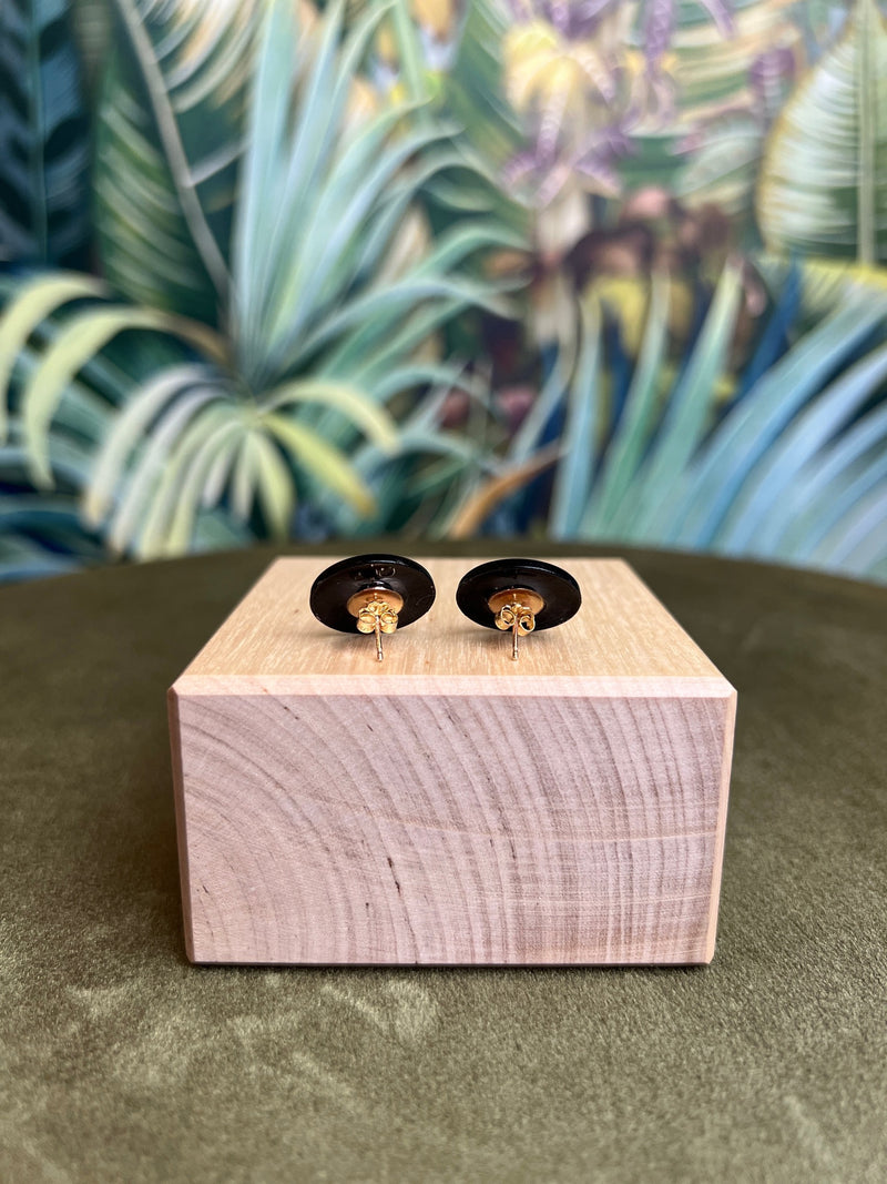 Repurposed Round CC Earrings Black/Gold