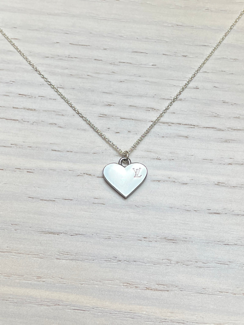 Repurposed LV Heart Necklace Silver