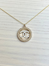 Repurposed  CC Round pearl Necklace Gold