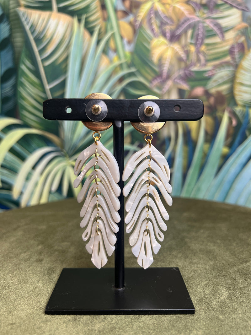 Repurposed GG Long Feather Earrings White