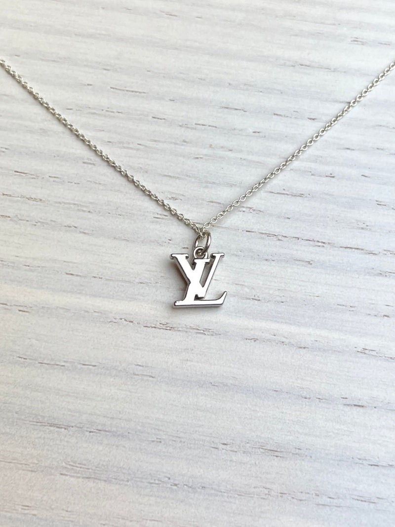 Repurposed LV Logo Necklace Silver
