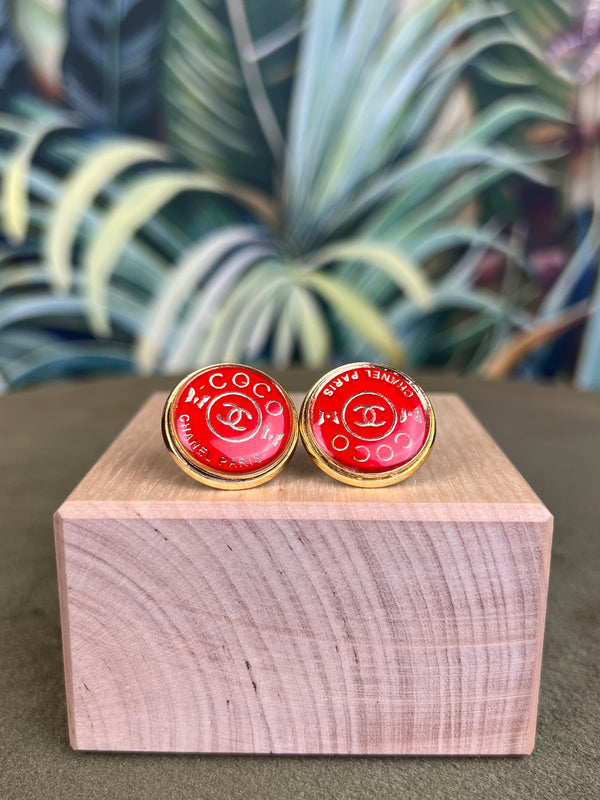 Repurposed CC Button Earrings Red