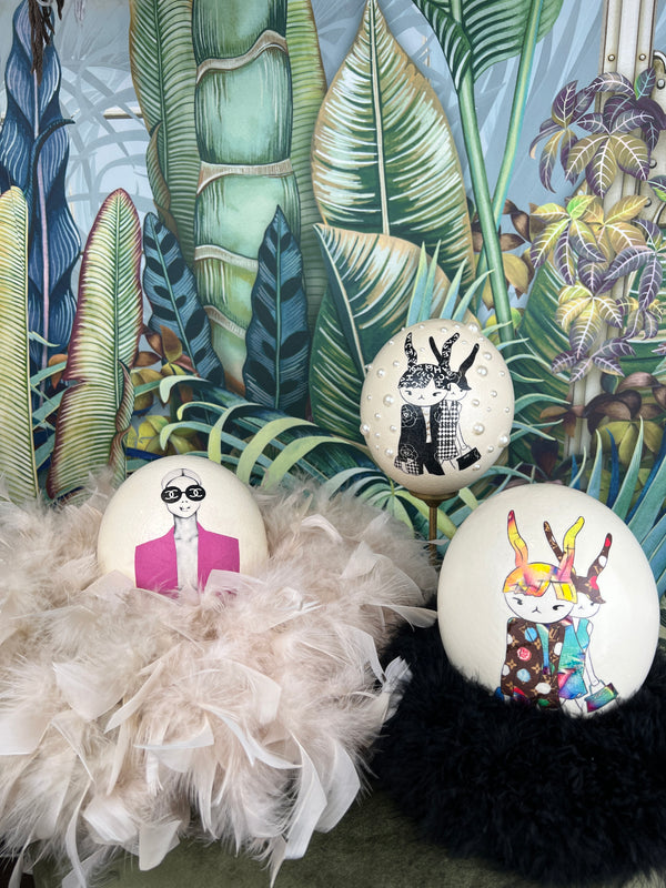 Hand painted ostrich egg LV bunnies