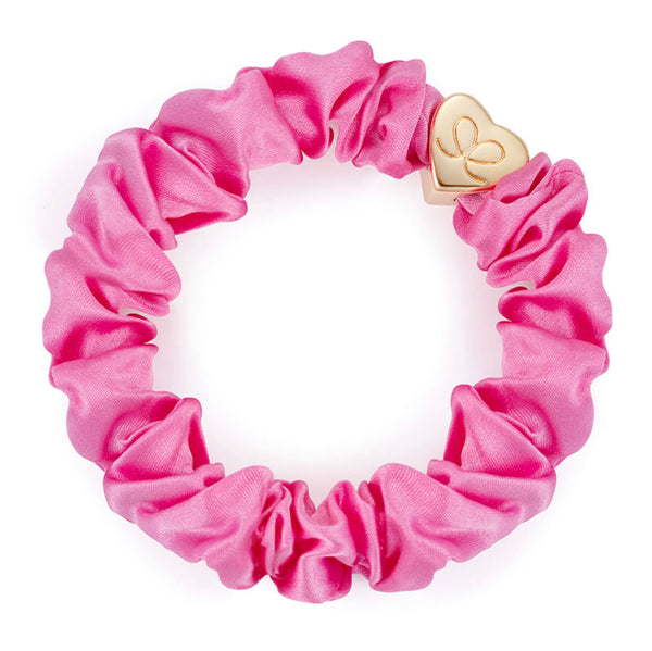 By Eloise Gold Heart Silk Scrunchie Bubblegum Pink