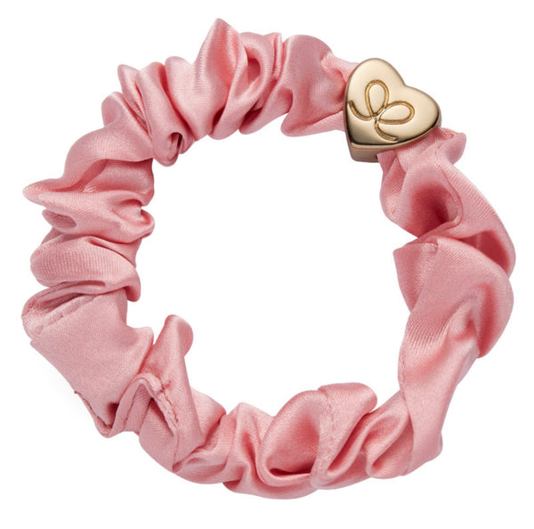 By Eloise Gold Heart Silk Scrunchie Rose Tan