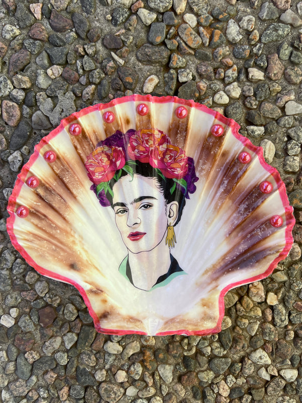 Large hand painted shells Frida Kahlo pink