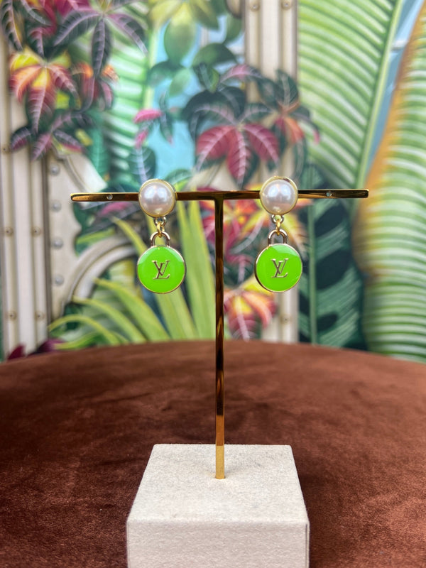 Repurposed LV pearl earrings green