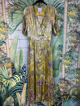 Tropical Hibiscus Silk lurex jacquard maxi dress