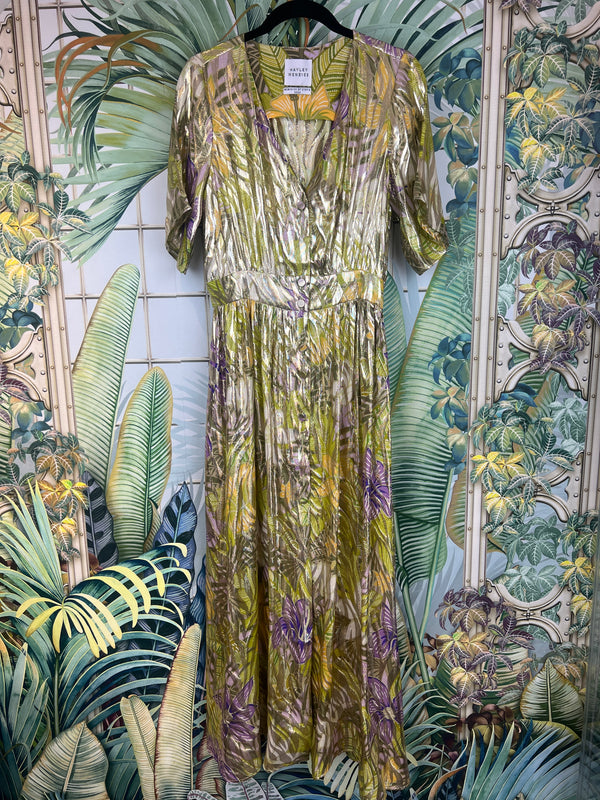 Tropical Hibiscus Silk lurex jacquard maxi dress