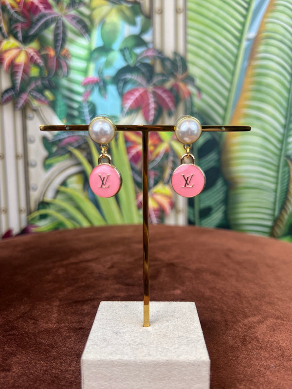 Repurposed LV pearl earrings pink