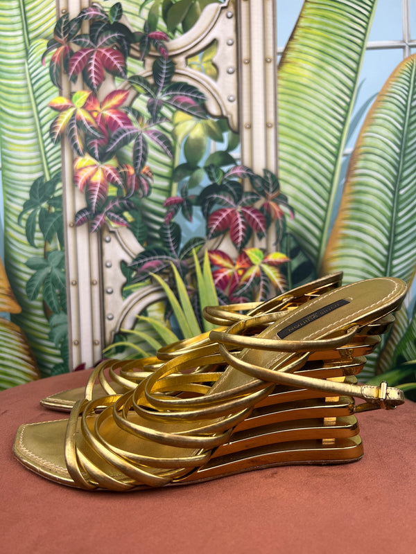 Louis Vuitton gold leather sandals