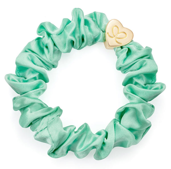 By Eloise Gold Heart Silk Scrunchie mint