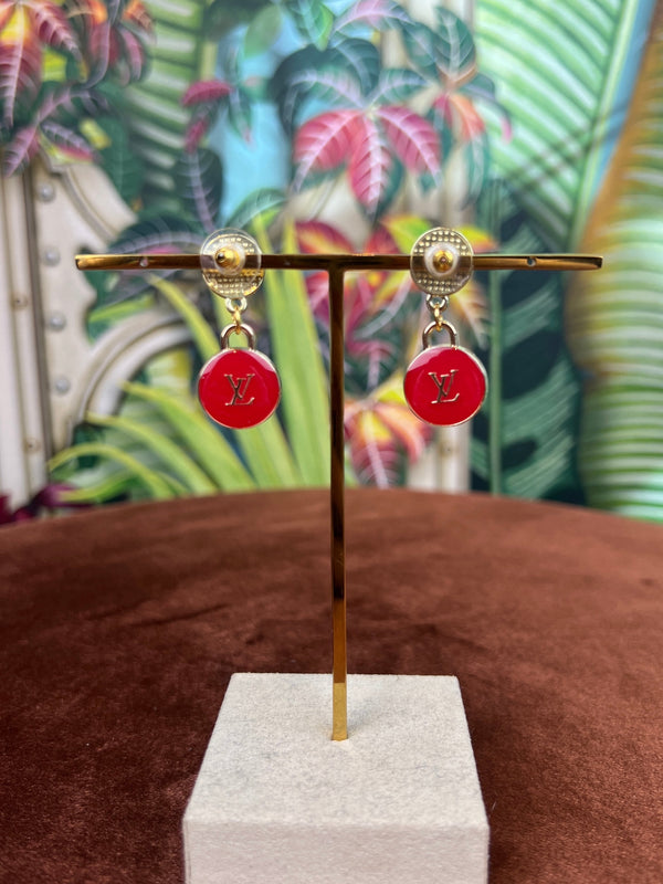 Repurposed LV pearl earrings red