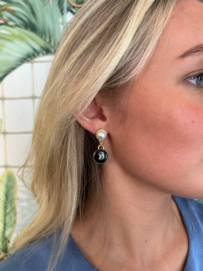 Repurposed LV pearl earrings black